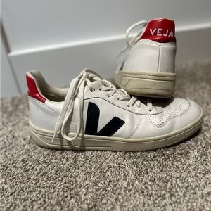 Veja Cream and Red Sneakers with Black Logo